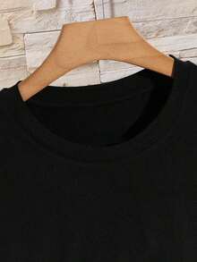 Manfinity Dauomo Camiseta de cuello redondo para hombre, diseño de estampado de gato, uso casual y versátil para diario, verano - Negro - Ver 3