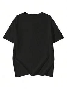Camiseta de moda femenina de verano de manga corta camiseta de moda casual al aire libre 'letras y arcoíris' estampado camiseta casual femenina suelta - Negro - Ver 4