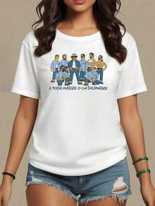 Grupo de amigos con actitud fuerte simbolizando unión libertad y energía juvenil plasmada en ilustración única camiseta para mujer de suave tejido 100% algodón cómoda y moderna,maija mujer. - Blanco - Ver 8