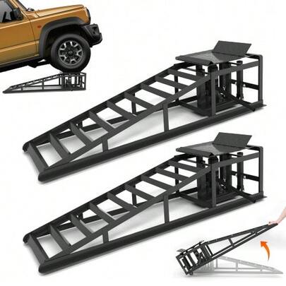 Set Of 2 Hydraulic Car Lifts With Wheels, 5T Heavy-Duty Ramps (11065 Lbs) Including Hydraulic Jack, Portable Car Lift For Oil Changes & DIY Garage, Lifting Height 23–36 Cm (9"–14.2")