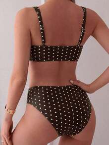 Conjunto de bikini de 2 piezas con parte superior de tirantes con estampado de color aleatorio y shorts de cintura alta para mujer, para vacaciones en la playa - Multicolor 7 - Ver 2