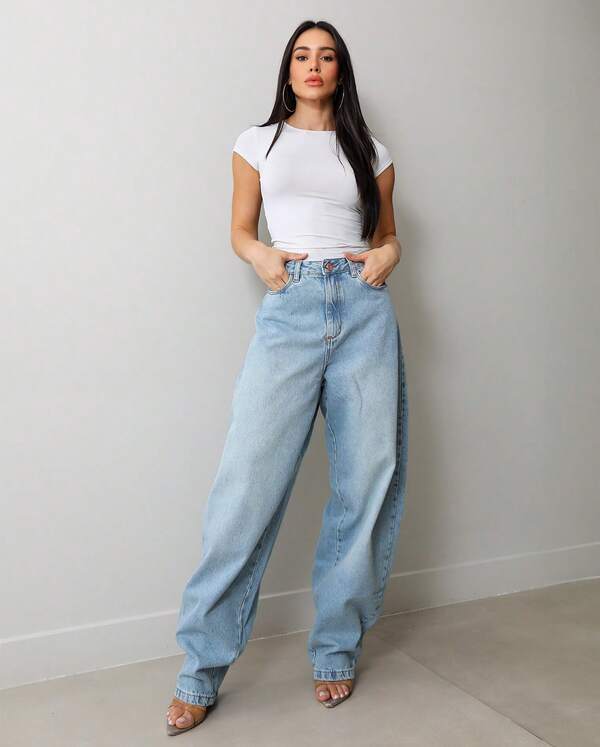 Calça Jeans Baloon Feminina Cintura Alta