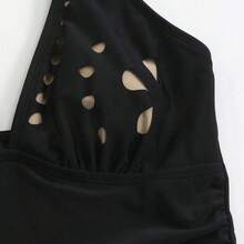Swim Lushore Mature Solid Color Cutout Skirt One-Piece Swimsuit - Negro - Ver 9