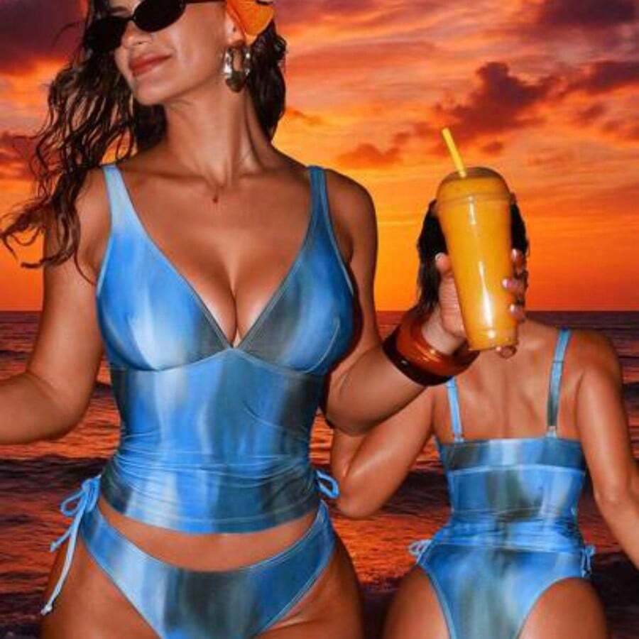Swim  Sexy Leopard Print Camisole & Bikini Top For Women, Summer Beach Vacation,Beach Vacation 2026 New Women's Swimwear ArrivalFor School,Suitable For Holiday, Date, Afternoon Tea, Western, Cruise, Beach, Island, Road Trip, All Seasons, Music Festival, Boho Vacation,Bohemian Vacation, Chill Autumn ,Western Boho ,Elegant Dress For Women Lively Holiday Colorful Prints Boho Curve Bathing Suit Set Beach Swimsuit Swimsuits For Woman Curve Sexy Tankini Swimsuit Curve Beachwear - Azul - Ver 1