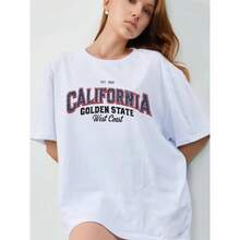 Nueva camiseta vintage de verano para mujer, estilo europeo y americano, de manga corta y versátil, holgada, con estampado elegante al estilo de Hong Kong. - Blanco - Ver 2
