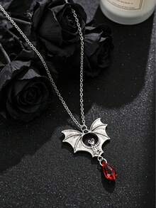 1 Peça Colar Vintage Estilo Gótico com Pingente de Morcego, Tema Escuro, Morcego Vampiro com Gota Vermelha Colar Gargantilha Ajustável, Acessórios de Joias Estilo Punk Perfeito para Uso Diário de Homens e Mulheres, Presentes para Festa de Halloween - Multicolorido - Visão 3