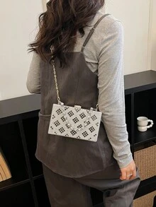 透明亚克力盒形包，流行晚餐包，斜挎链条包，小方包，时尚女士单肩包 - 銀色 - 查看 9