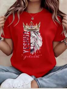 Camiseta de Mujer con Estampado Divertido - Casual, de manga corta, cuello redondo, corte holgado, lavable a máquina, cómoda para todas las estaciones, adecuada para uso casual. |   Corte holgado |   Impresiones duraderas, adecuadas para varios regalos navideños, enviadas desde el almacén local 2026. - Rojo - Ver 12