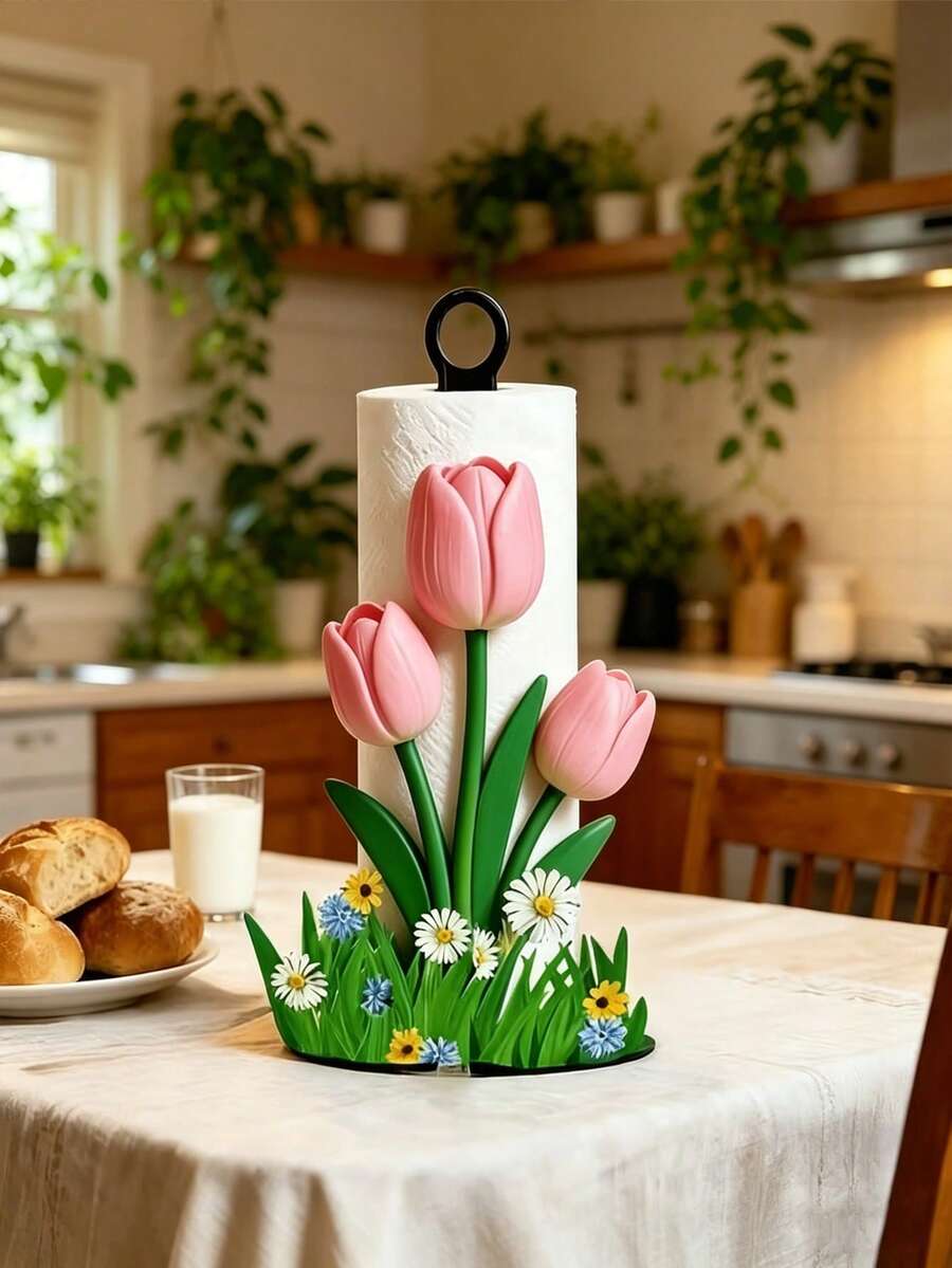 1/2pcs Kitchen Paper Towel Holder, Napkin Box, Tulip Shaped Toilet Paper Holder, Wood Plastic Composite Material, Space-Saving, Suitable For Kitchen, Bathroom, Toilet And Restaurant. Essential Accessories For Bathroom And Kitchen, Graduation Season Gift. - Multicolor - View 1