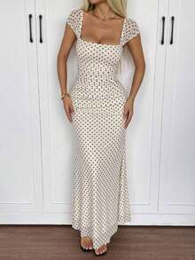 YHHSHEIN  Vestido de verano de cola de pez con dobladillo largo y puntos polka de malla para mujerYHH - Burdeos - Ver 10