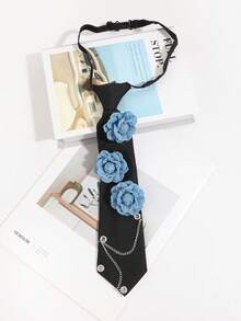 1pc Women's Fashion 3D Floral Pierced Chain Decor Solid Color Adjustable Choker, Suitable For School, Outing, Dating - Multicolor - View 10