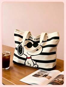 SNOOPY 1个史努比条纹帆布手提包，大容量单肩包，可爱多功能手提包，适合工作、休闲、旅行、上学，是生日、情人节、母亲节的绝佳礼物。 - 彩色 - 查看 6