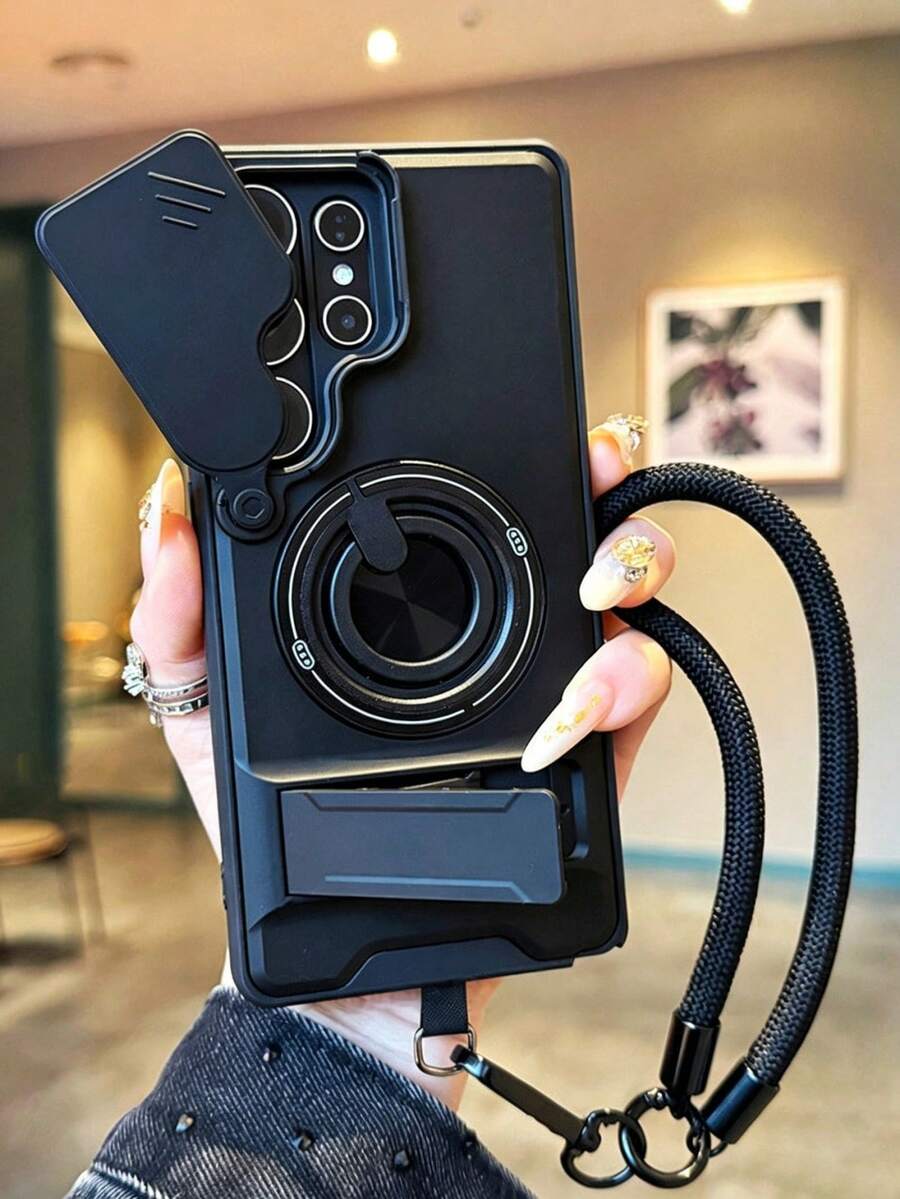 Ốp lưng điện thoại chống sốc với vòng xoay 360 độ, tương thích với Samsung Galaxy S26 Ultra S25 S24 Ultra S22 Ultra S23 Ultra, có cửa sổ trượt bảo vệ ống kính và dây đeo.
