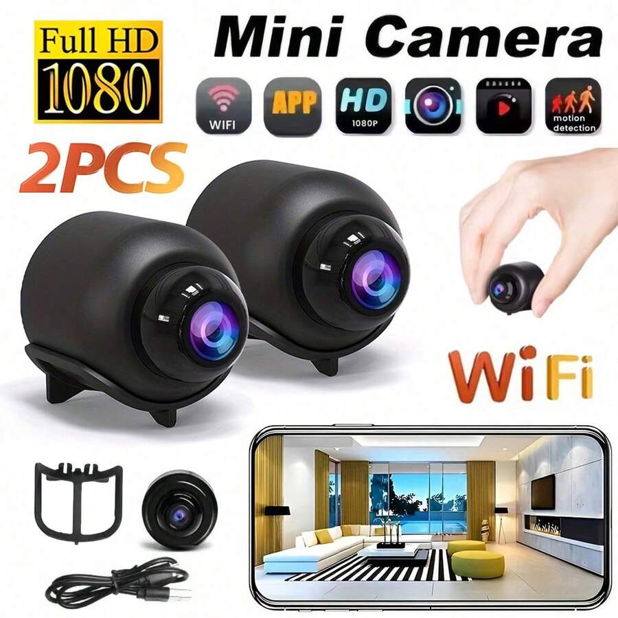 1/2pcs Hidden Mini WiFi Security Camera, Wireless Portable HD Camera With Motion Detection, Cloud & SD Storage, Night Vision, Wide Angle, Suitable For Home Indoor, Baby Monitor, Nanny Camera - Black - View 1
