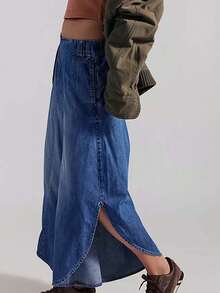 Women's Cropped Jeans With Pockets Simple Stylish Blue Low Rise Casual Wide Leg Denim Pants - Blue - View 5
