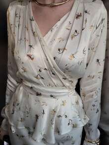 Top manga larga escote en V sensual y delicado + falda larga elegante, moda europea americana verano 2026 - Estampado de albaricoque - Ver 7
