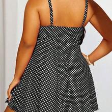 Swim Lushore Summer Beach Plus Size Polka Dot Knot Front Swim Dress - Celeste - Ver 3