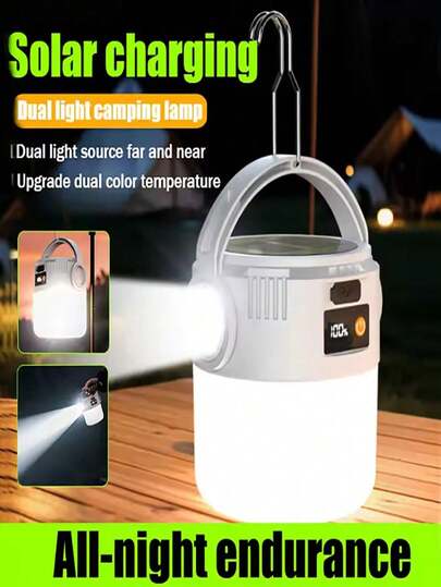 LED Solar Camping Light, Rechargeable Portable Campsite Lamp With Large Capacity Battery, Waterproof Outdoor Emergency Light For Hiking, BBQ, Patio, Hanging, Flashlight At Night