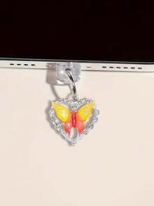 Accesorio de enchufe antipolvo con decoración de mariposa y corazón de ónix y cristal, accesorio colgante compatible con todos los modelos de teléfono - Multicolor - Ver 8