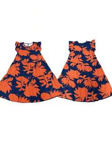 Vestido informal con estampado floral y dobladillo con volantes para vacaciones de primavera/verano - Naranja - Ver 3