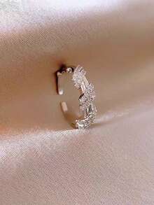 1pc Full Diamond Wrap Open Ring – Adjustable Sparkling Stackable Ring, Statement Summer Holiday Jewellery, Chic Everyday Finger Ring For Women - Silver - View 6