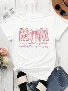 Mamá Está Ropada de Gratitud Contando Bendiciones Cada Día Camiseta Floral con Lazo para Mujer Blanca de Algodón Casual Regalo para el Día de la Madre |   Diseño exquisito |   Suelto y cómodo |   Fácil de combinar | - Blanco - Ver 2