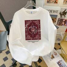 Long-Sleeved T-Shirt, 100% Pure Cotton, Casual Style, Versatile, European And American Style, Early Autumn Fashion, Top With Unique Vintage Print, . - 黑色 - 查看 10