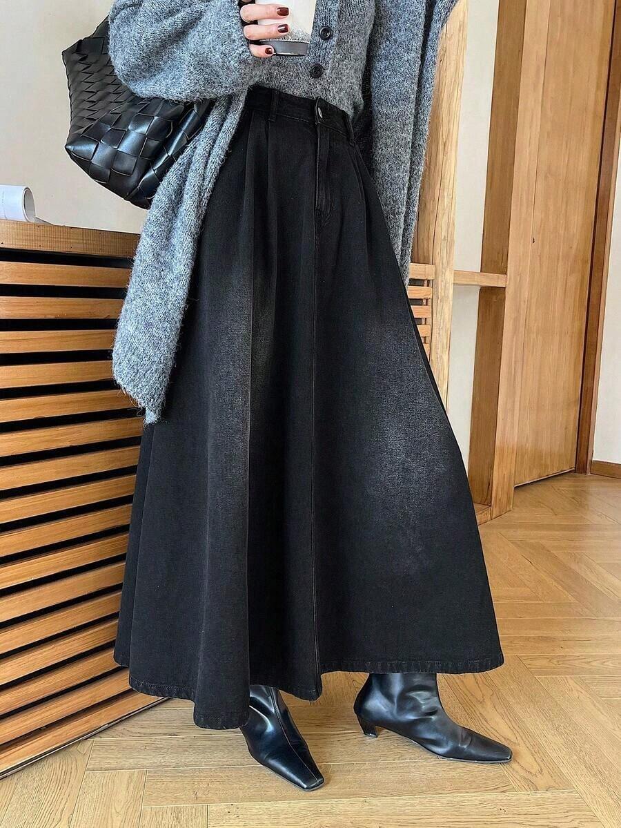 Women Denim Skirts - 黑色 - 查看 1
