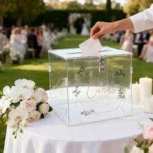 Transparent Acrylic Card Holder With Lock, Envelope/Wallet, Suitable For Wedding, Graduation, Birthday, Baby Shower, Party - Gold Floral Design Gift Card Organizer - Multicolor - View 10