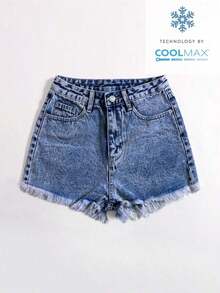Pantalones cortos vaqueros casuales, estilo minimalista para uso diario - Azul lavado medio 3 - Ver 3