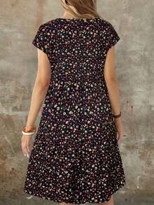 Vestido midi de manga corta, cuello redondo y corte holgado para mujer, adecuado para el verano - Multicolor - Ver 2