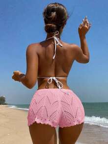 Swim Vcay Shorts cover up con abertura de cintura con cordón - Rosa - Ver 2