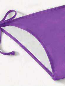 Women's Simple Solid Color Swim Bikini With A Halter Neck And Cutout, Suitable For Beach Vacations And Summer. - Purple - View 3