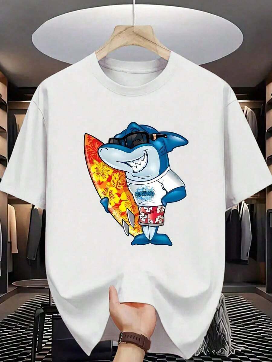 Mangas cortas de moda para deportes de ocio masculinos, estampado 2d con patrón de , elástico y cómodo, adecuado para deportes, viajes, ropa diaria casual - versión convencional de cuello redondo, tejido de punto, camiseta con patrón, camisa cómoda, mangas cortas de moda impresas masculinas - Blanco - Ver 1