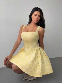 Vestido de verano blanco sin mangas, de unicolor, de largo midi, simple y casual para uso diario - Amarillo - Ver 7