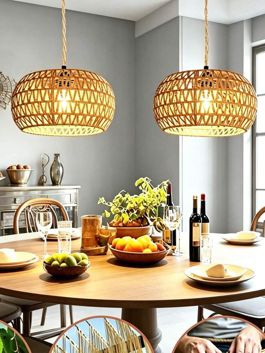 1 chiếc chao đèn treo bằng mây tự nhiên, chao đèn hình trống oval thủ công, chao đèn rỗng kiểu Boho, thích hợp cho phòng ăn, phòng ngủ, đảo bếp, địa điểm tổ chức tiệc. - Hình bán nguyệt - Xem 1