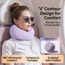 U Shaped Travel Neck Pillow Ergonomic Comfortable Sleep Support Pillow Portable Lightweight Design Ideal For Airplane Train Car Road Trip And Home Rest Essential Travel Accessories With Convenient Storage Package - 酷黑 - 查看 2