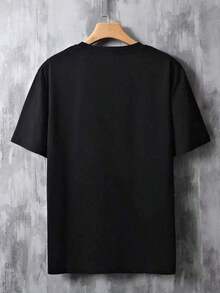 Manfinity LEGND Men Letter Slogan Graphic Drop Shoulder Casual Short Sleeve Tee, Boyfriend Gift Unisex T-Shirts For Summer Outings - 黑色 - 查看 2