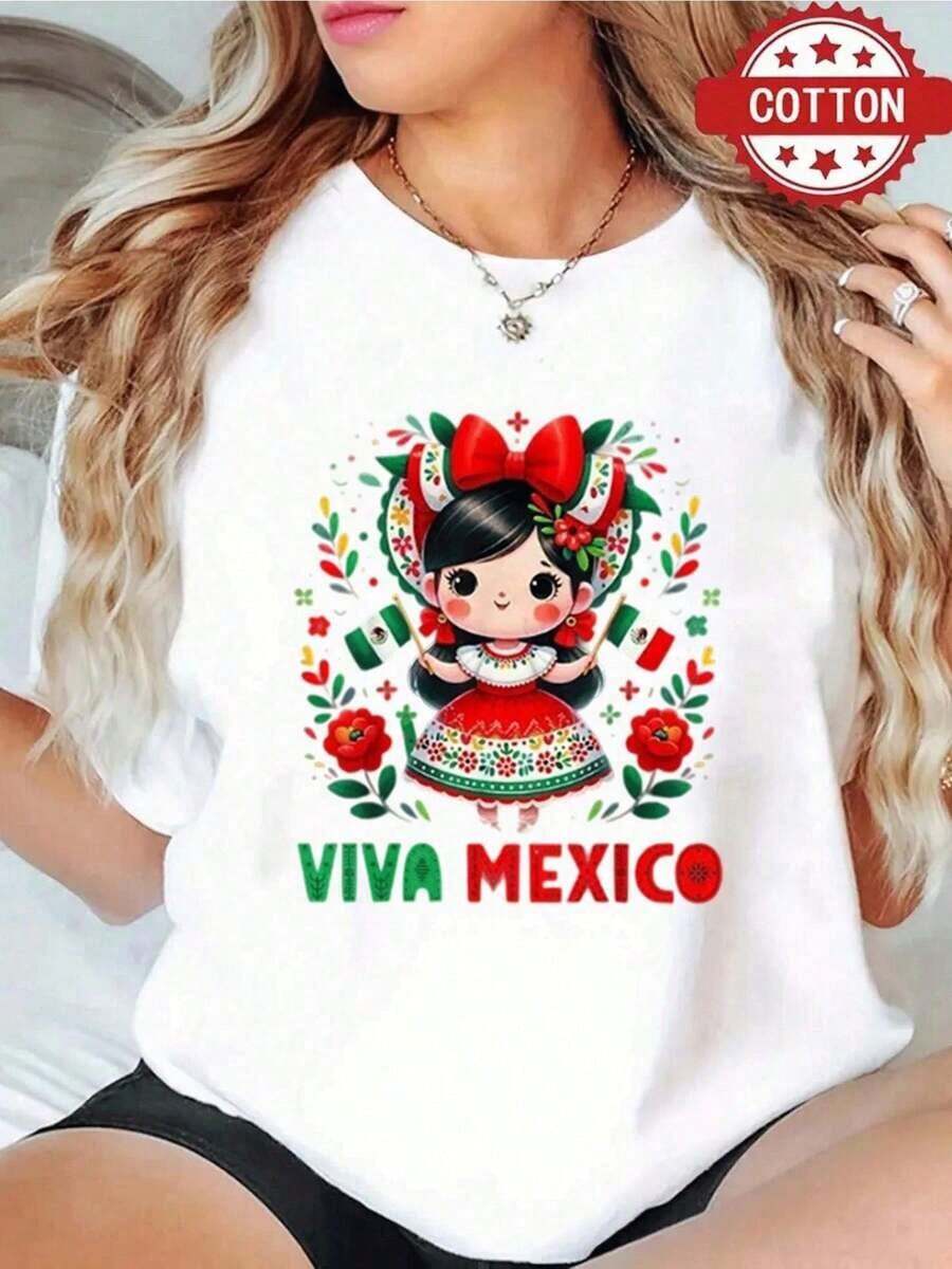 NewSummerCasual1pc blusas de mujer blusas bonitas para mujeres conjuntos para mujer ropa de mujer Viva México 180g camiseta algodón blanco y negro patrón de impresión mexicana impresión algodón alta calidad cuello redondo corte básico holgado hombres y mujeres transpirable versátil lavable a máquina cómoda talla S ~ 2XL diaria casual deportes imprescindible verano-Vintage Street Style Unisex Loose Cotton Short Sleeve Crew Neck T-Shirt - Blanco - Ver 1