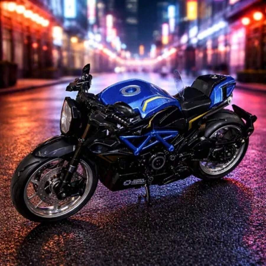Miniature Diecast Motorcycle Toy For Children And Collectors With Sound, Light, And Friction - Kaiser Azul - View 1