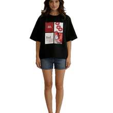 Camiseta de manga corta 100% para mujer, de diseño veraniego y estilo casual, versátil y con estampado de letras. - Negro - Ver 6