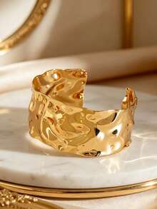 Chunky Gold Bangle Set, Women's Exaggerated Gold Bangle Set, Arm Cuff, Punk Style Jewelry - Gold - View 3