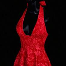 ICON Deep V-Neck Bowknot Strap Jacquard Palace Style Romantic Satin Dress White Dresses For Women - Rojo - View 8
