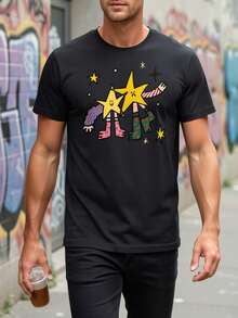 Camiseta de manga corta para hombre\Nueva colección Primavera/Verano 2026\Prenda diaria suave y transpirable, estilo casual, ropa de verano, diseño estampado, tela ligera, esencial para fiestas. - Negro - Ver 6