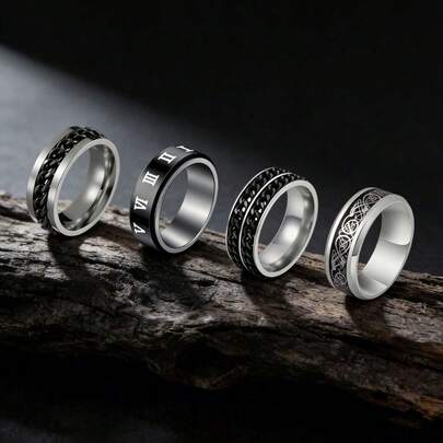1 pieza Anillo giratorio de estilo punk, chapado en negro y plata, resistente al desteñido, juguete para dedos, accesorio de moda callejera para hombres