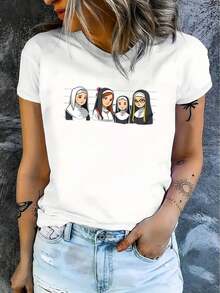 Camiseta casual de manga corta para mujer Halloween, 1 pieza, 100% algodón pesado - Cuello redondo cómodo, suaves y encantadoras camisetas - blanco - Ver 3