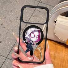Miniso 漫威格紋蜘蛛人情侶款個性magsafe磁吸充電適用於iphone17promax/16pro/15/16plus/14/13/17air/17pro/15promax/12pro學生黨男款防摔保護套相容apple - 黑色 - 查看 3