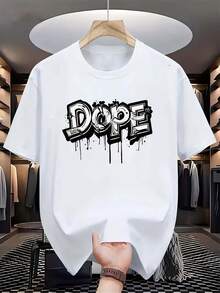 2026 camisetas para hombre - Camiseta casual con estampado gráfico DOPE - Blanca, manga corta, cuello redondo, camiseta de verano con estampado negro llamativo, atuendo casual, top con letra - Blanco - Ver 1