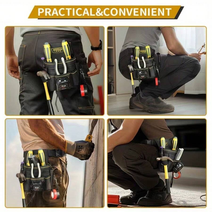 1件套工具腰带套装，包括迷你工具包、电工/木工工具包（带腰带夹）、男士园艺工具包、工具腰带、工具包、工具袋 - 1pcs黑色多功能 - 查看 1
