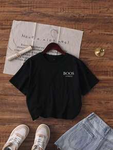 Camiseta hombre cuello redondo y manga corta. Estilo casual con estampados modernos y cómodos. Para hombres y mujeres, estilo pareja, pareja, camiseta de manga corta con estampado de moda - Negro - Ver 2